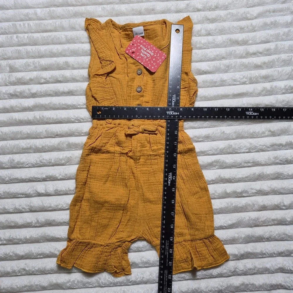 PatPat Toddler Girls 2pc Set Brown Ribbed Hoodie Mustard Yellow Romper 18-24M